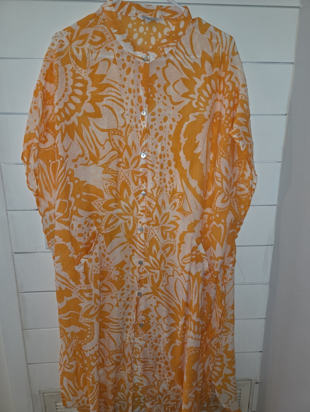 Blue Island Orange and Cream Floral Button-Front Tunic Dress Or Cover Up